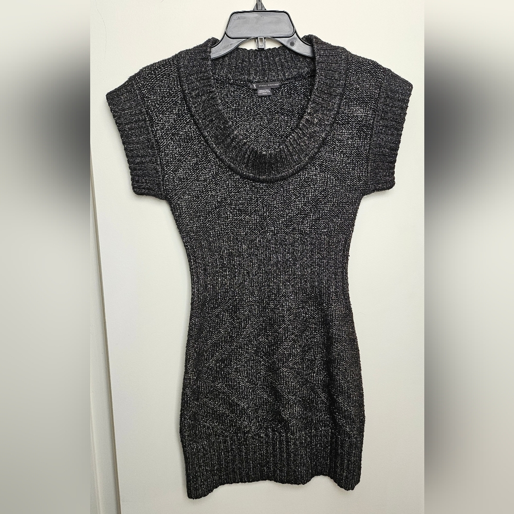 Armani Exchange Off Shoulder Metallic Black Knit Sweater Dress